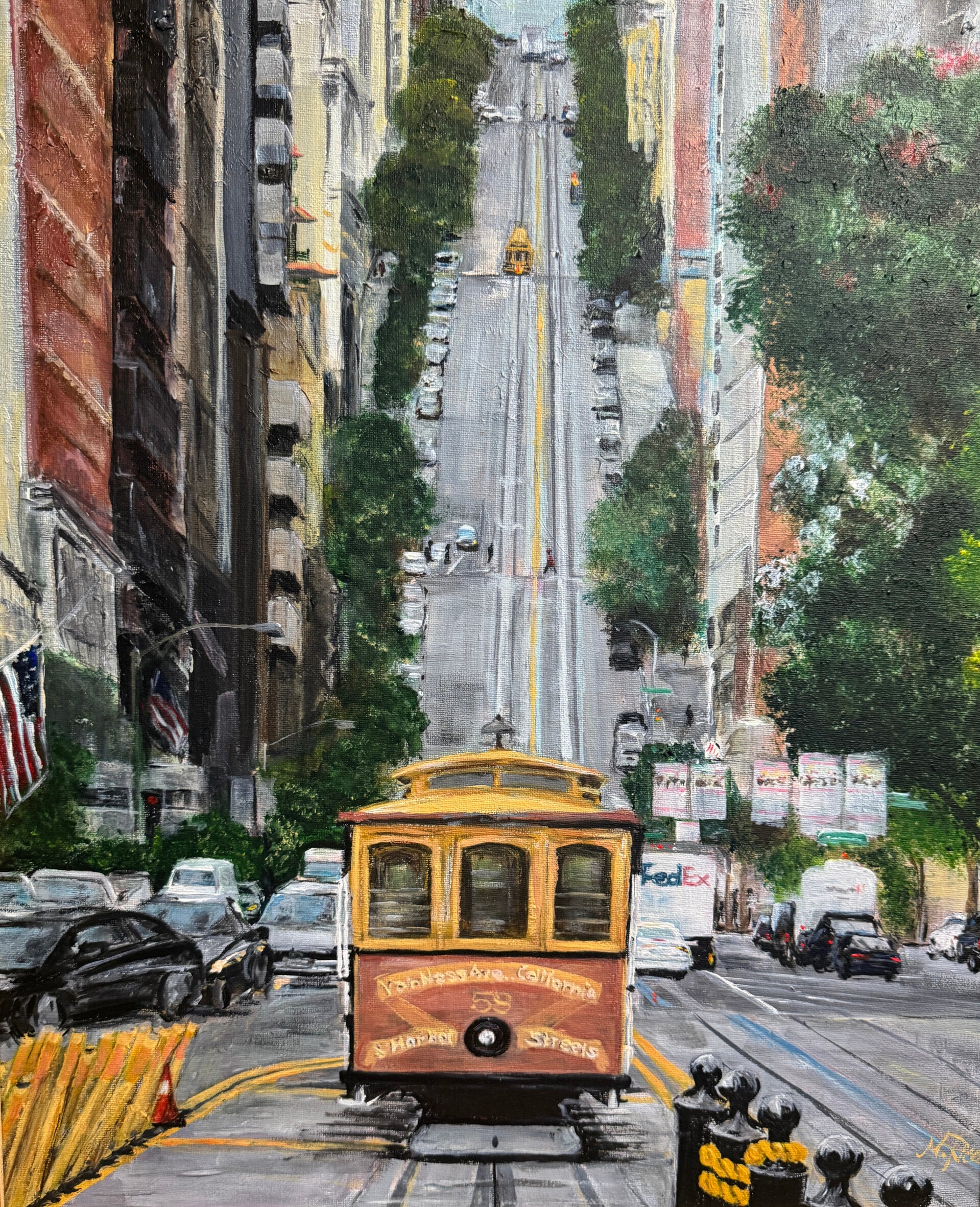 San Francisco Trolley Painting, Original Acrylic on Canvas, Framed
