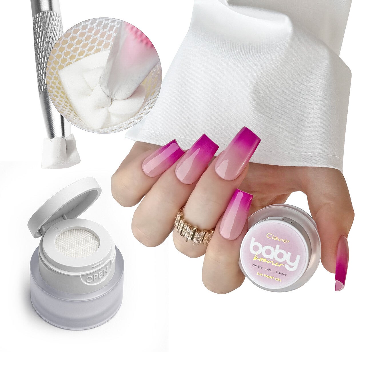 Baby Boomer 3-in-1 Gel, Ombre, Art, Stamps, R01 "Cherry", 3g. CLAVIER
