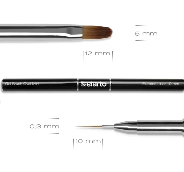 Double-sided brush with metal handle Gel Brush Oval Mini & Extreme Liner 10mm ELARTO