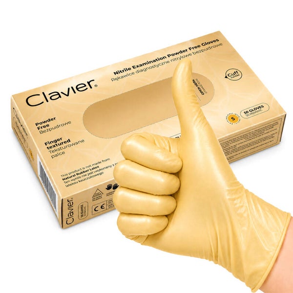 Nitrile Examination Gloves – Pearl Gold Textured Fingers, 50 pcs. CLAVIER