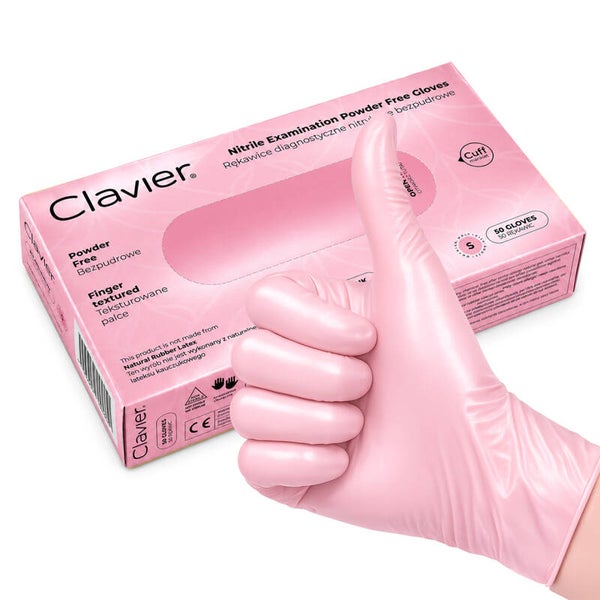 Nitrile Examination Gloves – pearl pink, textured fingers, 50 pcs. CLAVIER