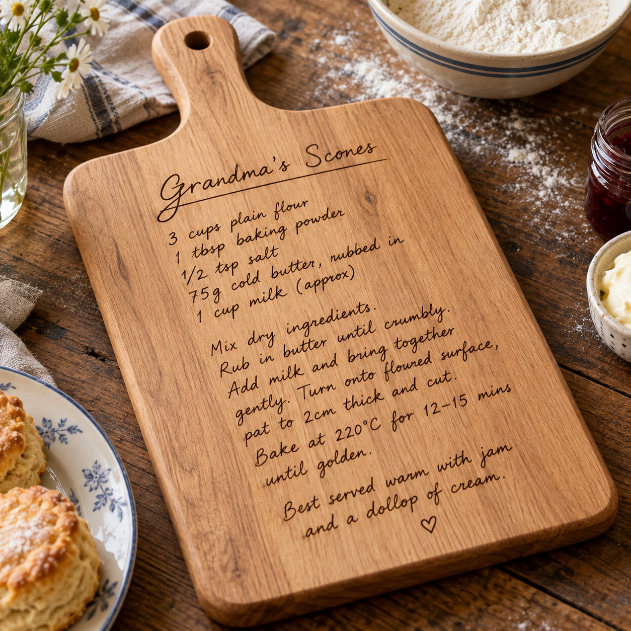 Handwritten recipe keepsake board — design example