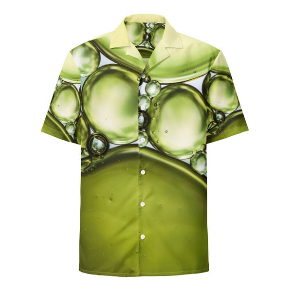 All over print unisex button shirt with green bubbles