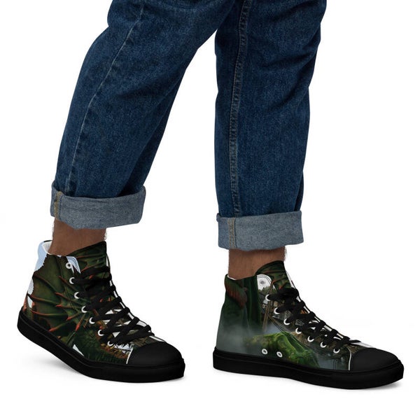 Men's High Top Canvas Shoes with dragon of amusement park