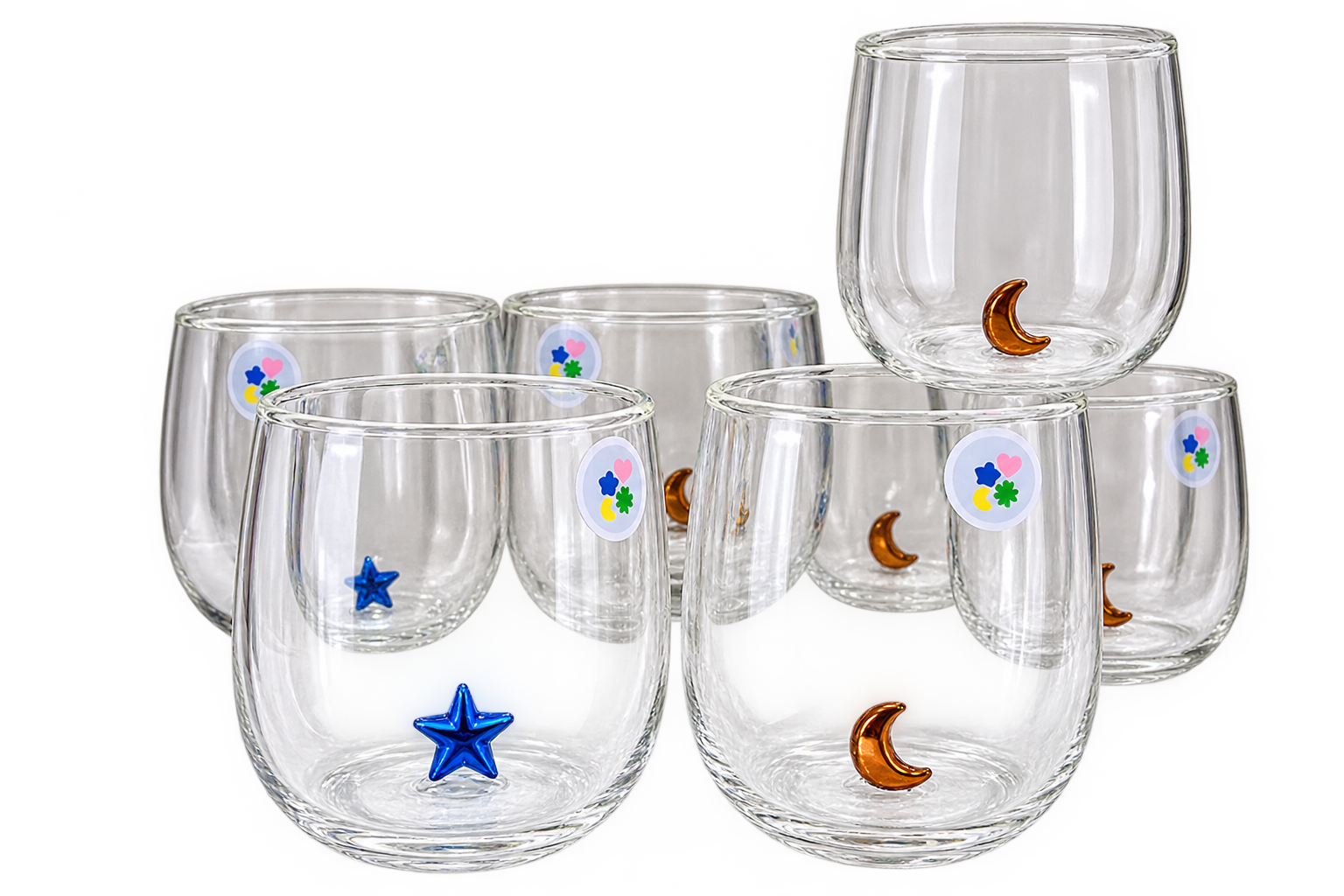 Wijn/Water glas met ster of maan