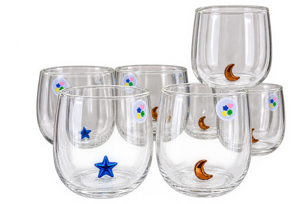Wijn/Water glas met ster of maan