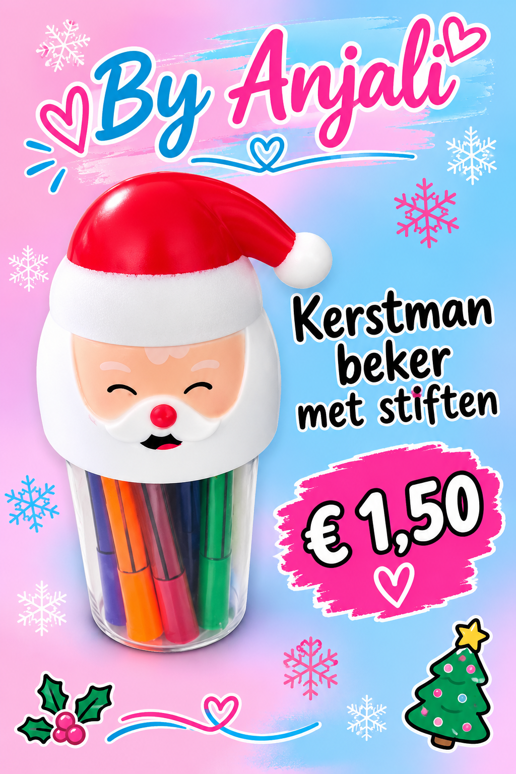 Kerstman Beker met stiften