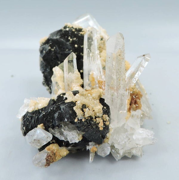 Intriguing mineral specimen with bournonite, dolomite, quartz and pyrite from Kosovo – miniature