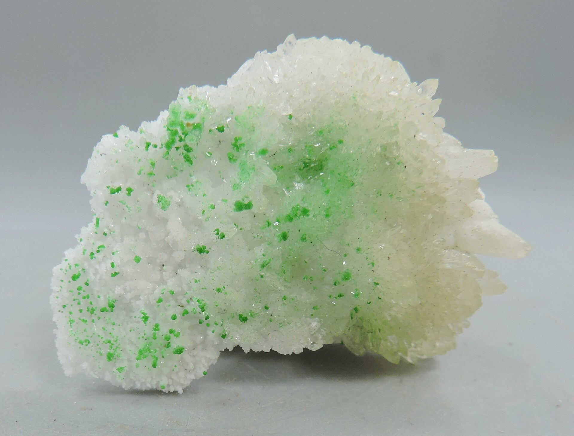 Conichalcite on quartz from Peru – miniature