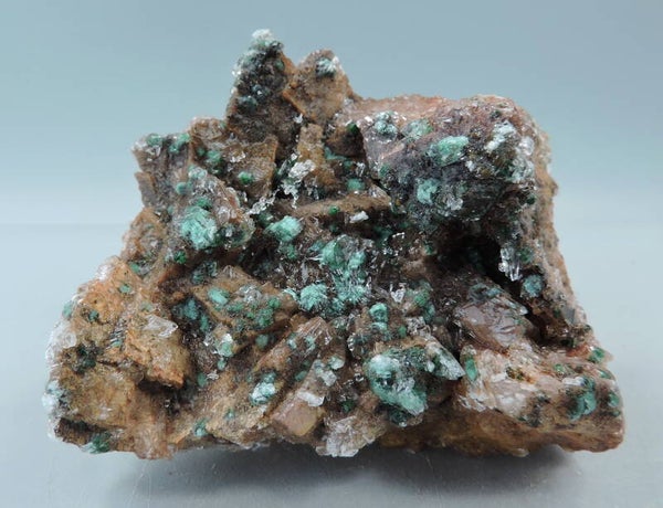 Rosasite and selenite on dolomite from Morocco – miniature