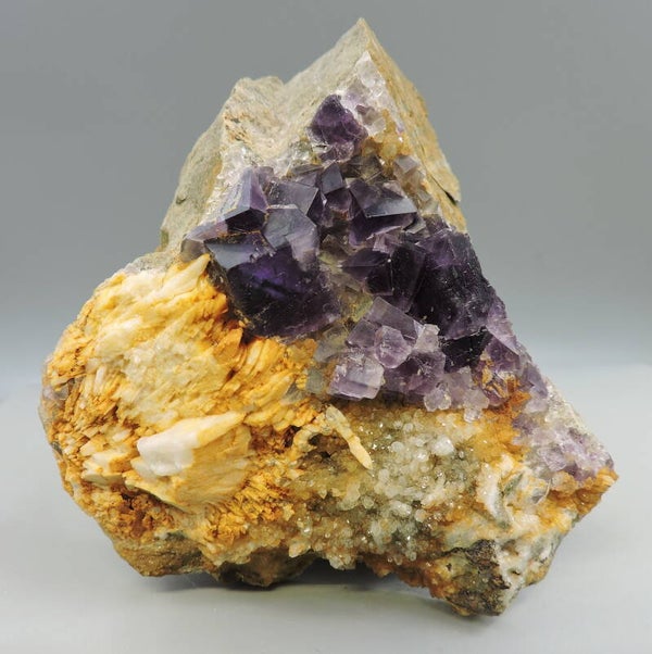 Fluorite, baryte and quartz on matrix from Morocco – cabinet size