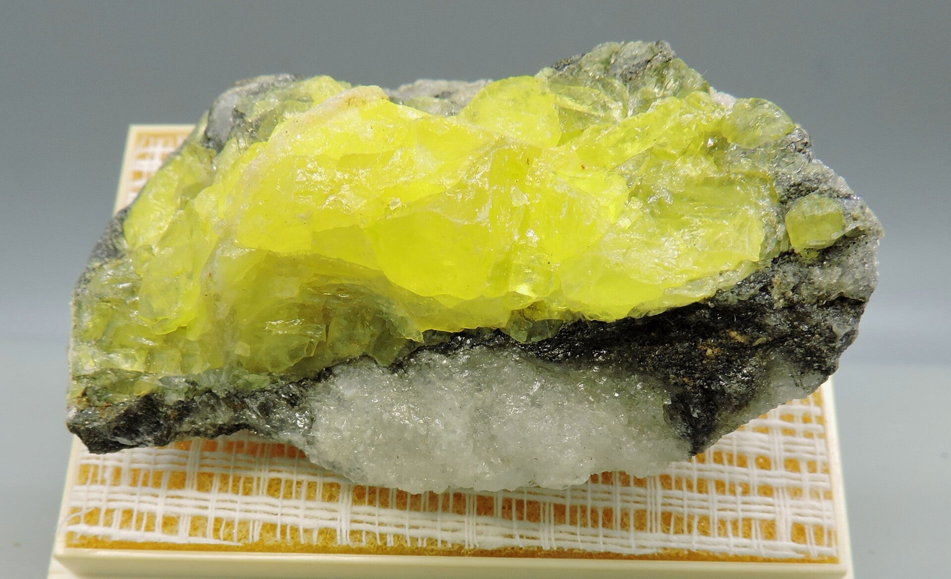 Native sulphur on gypsum from Germany
