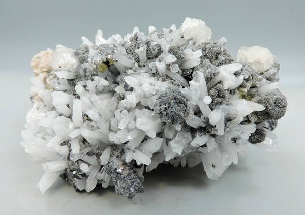 Quartz, calcite and pyrite on sphalerite from Kosovo – small cabinet size