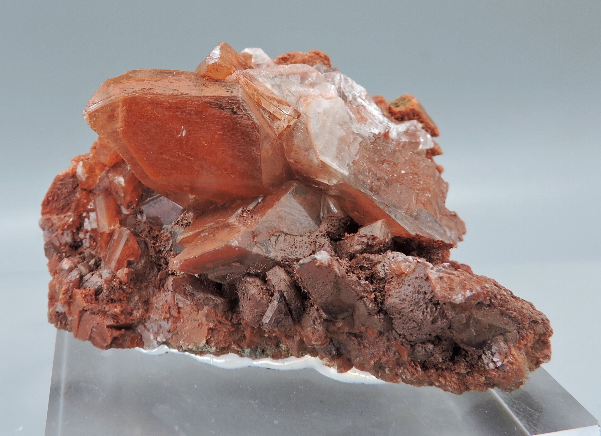 Red gypsum crystal cluster from Spain – miniature