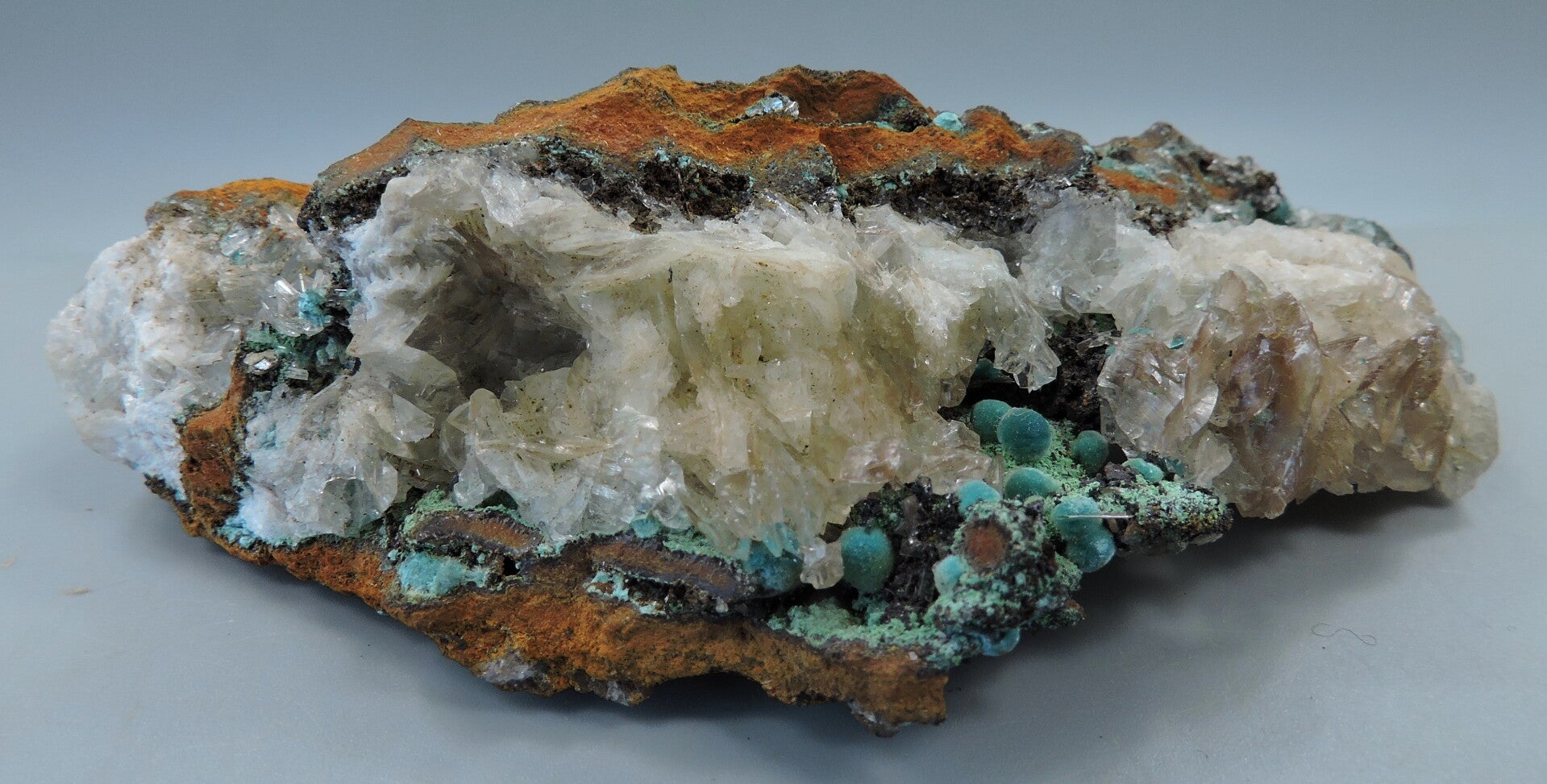 Rosasite and hemimorphite on limonite from Mexico – cabinet size