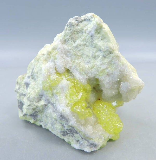 Native sulphur on celestine from Poland – miniature