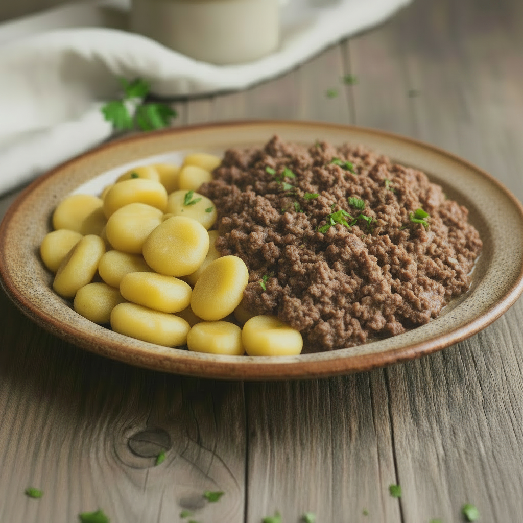 Vegetarisches Rahmhaschee mit Eierknöpfle