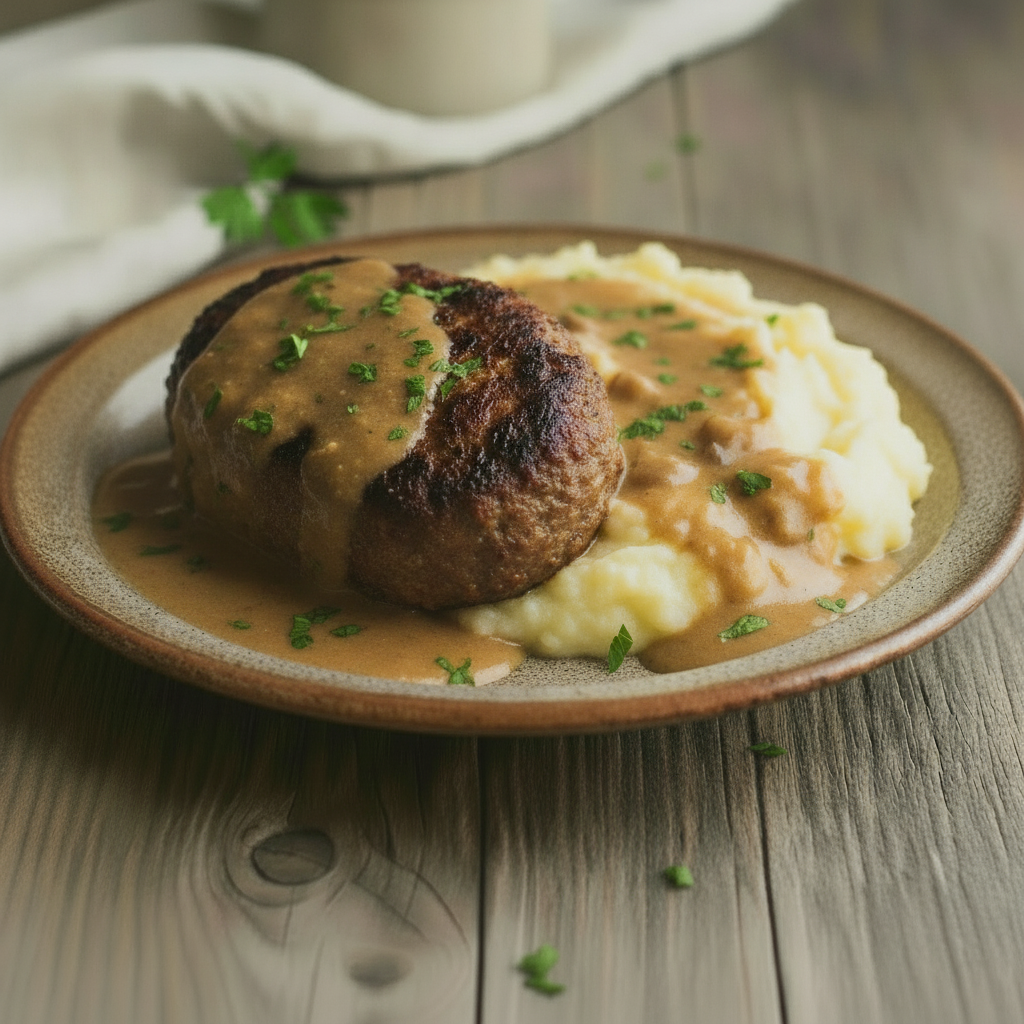 Bifteki (Rind) mit Püree & Rahmsauce