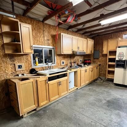 Custom garage kitchen: cabinet install