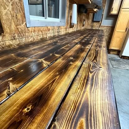 Custom countertop: flame treated and assembled lumber; followed with epoxy