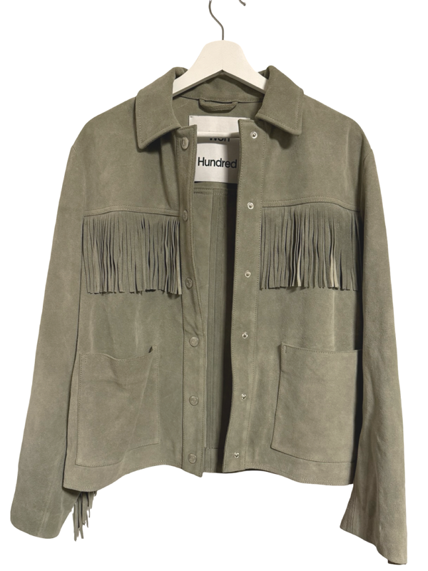 Won Hundred Echtlederjacke 38 Jacke Fransen khaki grün NEU