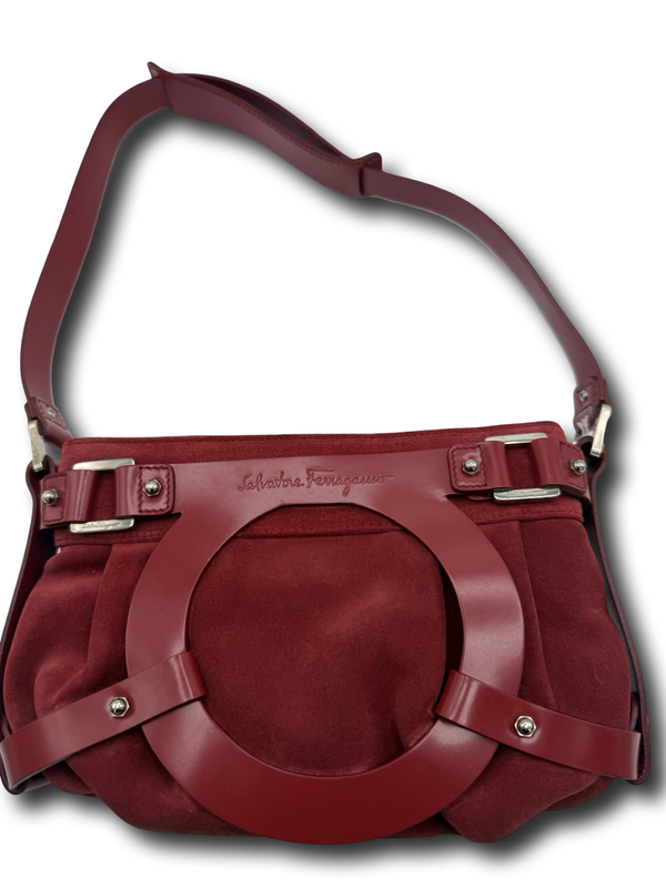 Salvatore Ferragamo Suede Shoulder Bag Schulter Tasche rot