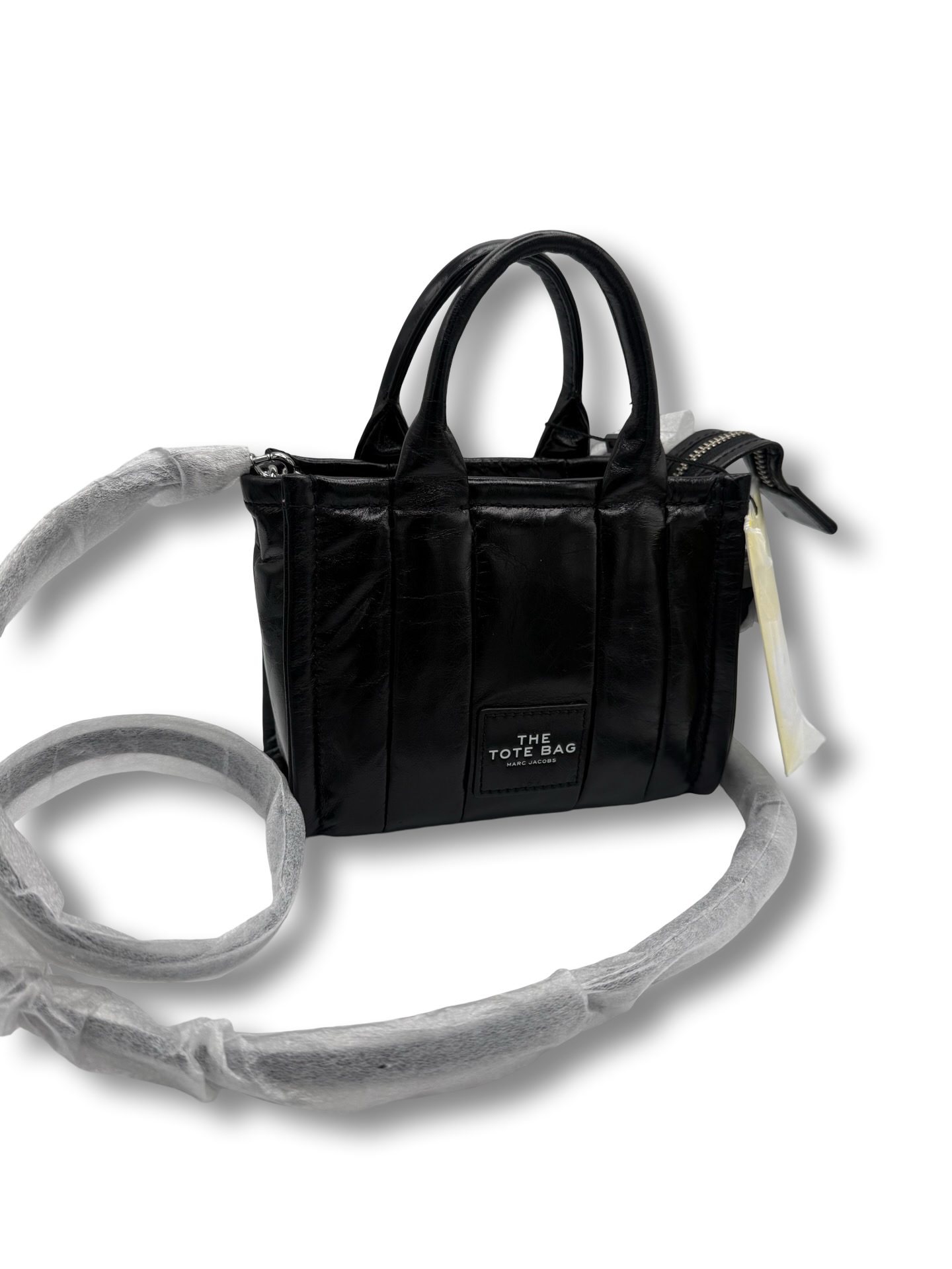 Marc Jacobs the shiny crinkle Micro Leather Tote Crossbody Tasche schwarz NEU
