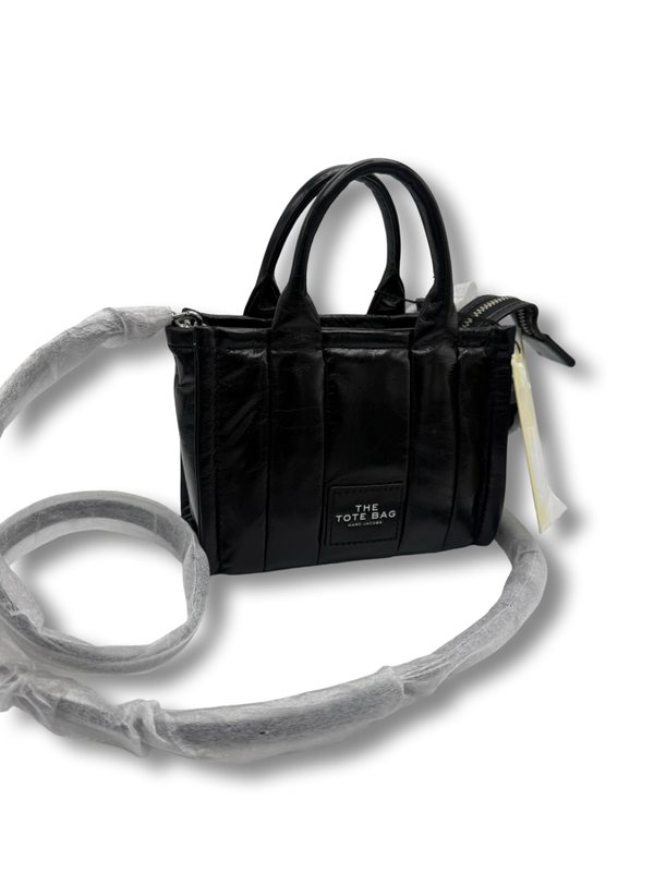 Marc Jacobs the shiny crinkle Micro Leather Tote Crossbody Tasche schwarz NEU