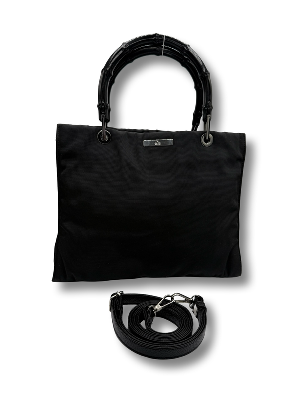 Gucci Bamboo Canvas Tote Crossbody Tasche schwarz