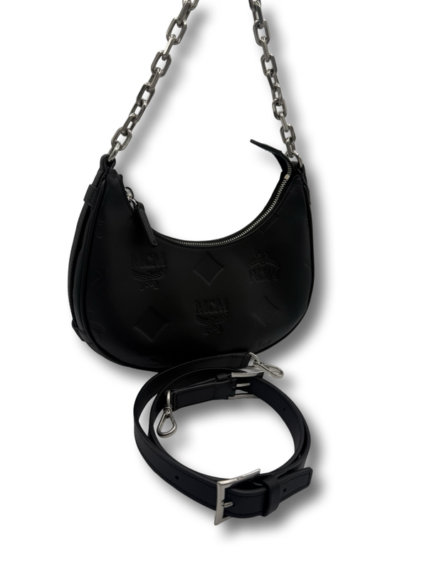 MCM Aren Crescent Hobo Vollleder Crossbody Tasche schwarz