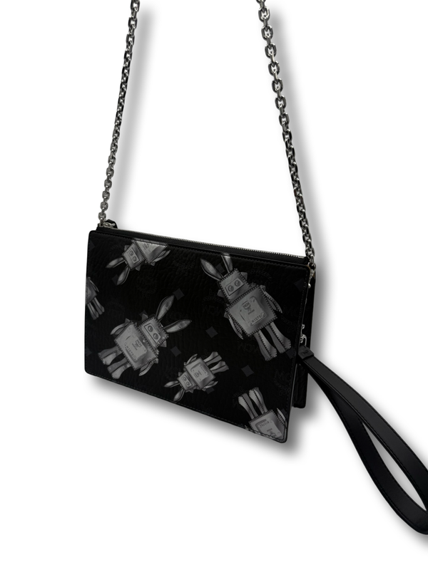 MCM Aren Robot Motif Aren Flat Pouch Crossbody Tasche schwarz limited