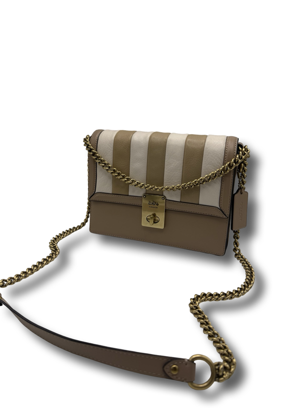 Coach Hutton Vollleder Crossbody Tasche creme beige