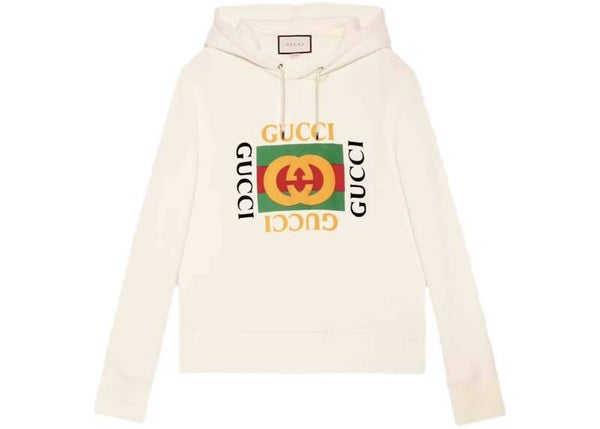 Gucci Vintage Box Logo distressed Hoodie M ivory creme