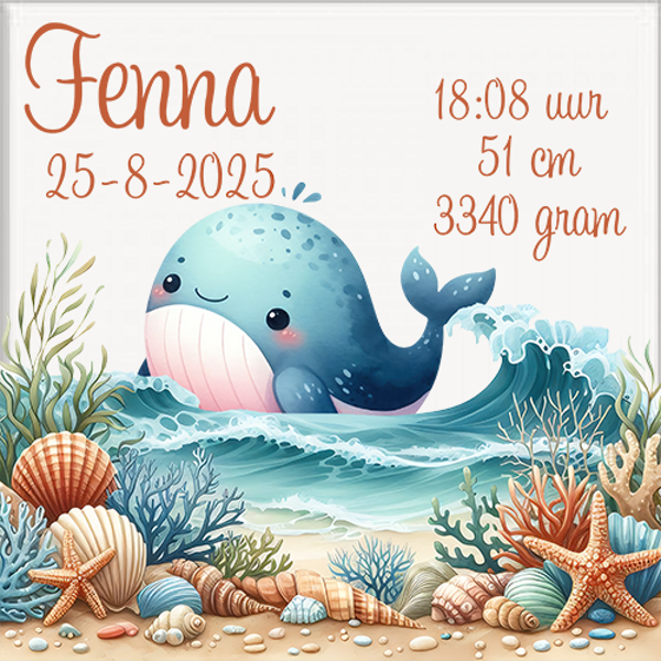 Geboortetegel met naam / Walvis in de zee