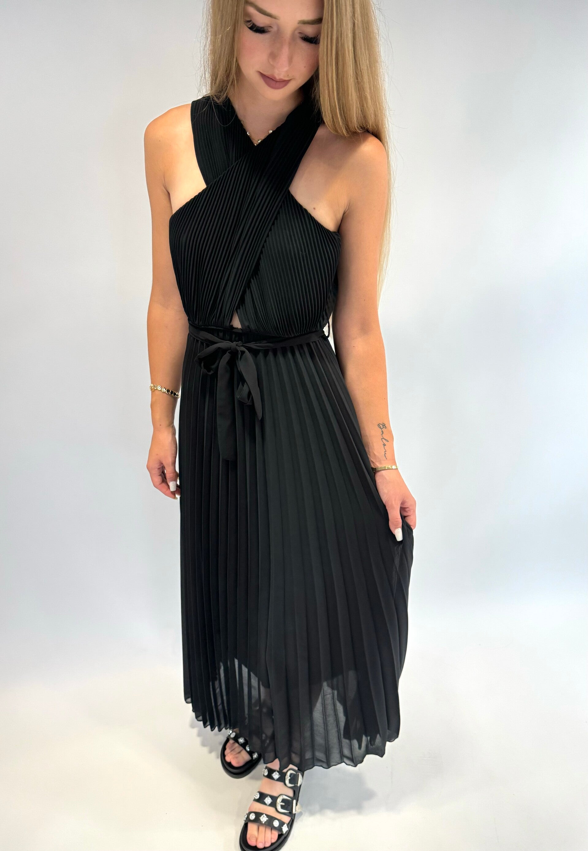 Plissee Kleid - Schwarz