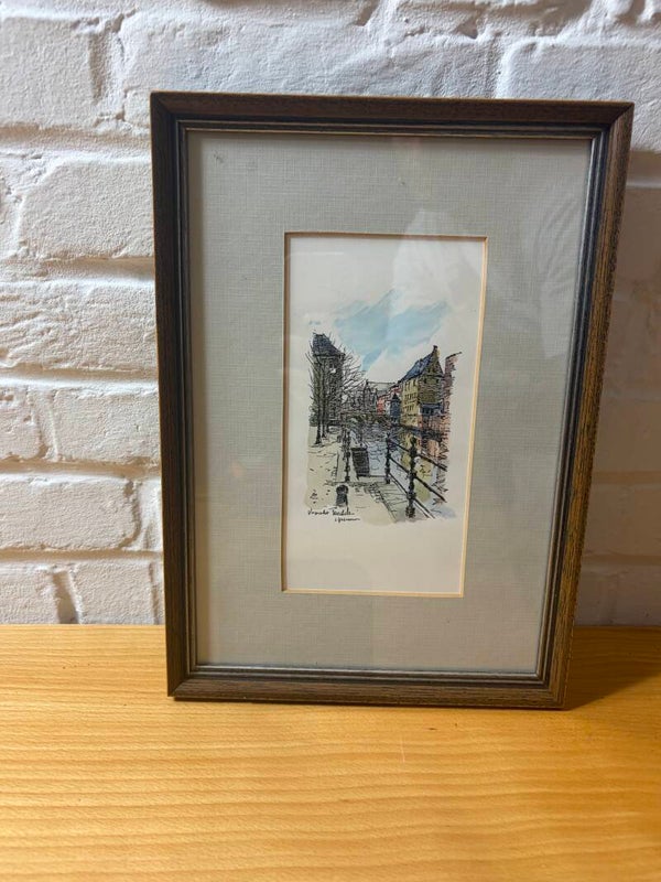 Sfeervol Ingelijst Kunstwerk ‘Vismarkt Mechelen’ – Gesigneerd L. Verhaven