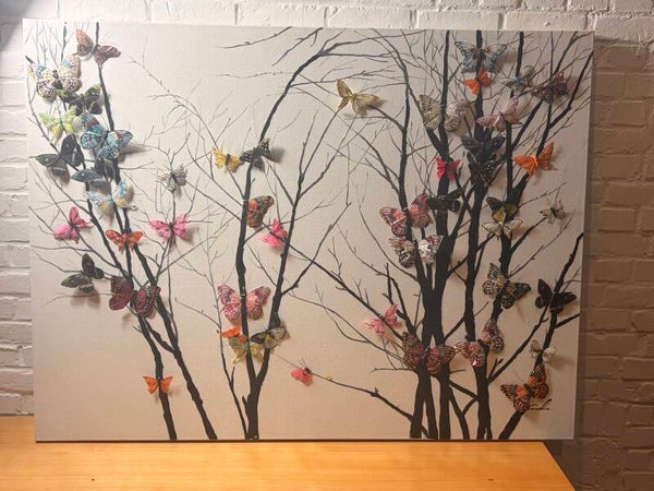 Groot Handgemaakt 3D Canvas Kunstwerk ‘Vlinderboom’ – Gesigneerd (120x90 cm)