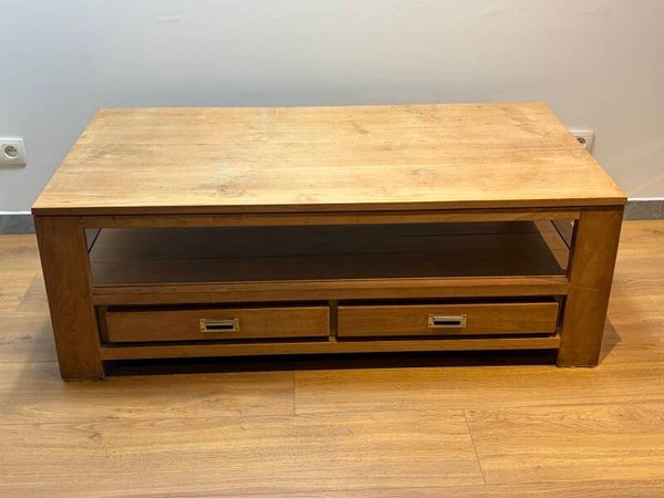 Massief Houten Salontafel – 130 x 70 cm – Met 2 Laden & Open Vak