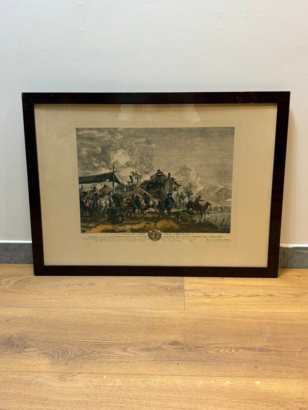 Antieke 18e-eeuwse Gravure 'La Petite Foire aux Chevaux' – J. Moyreau
