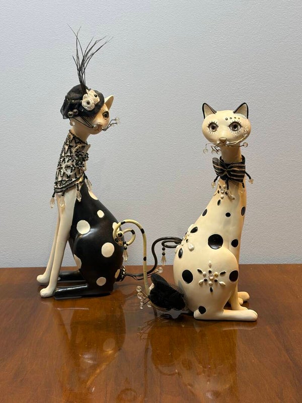 Decoratieve Kattenbeeldjes 'Chic & Whimsical' (Set van 2) – 27 cm