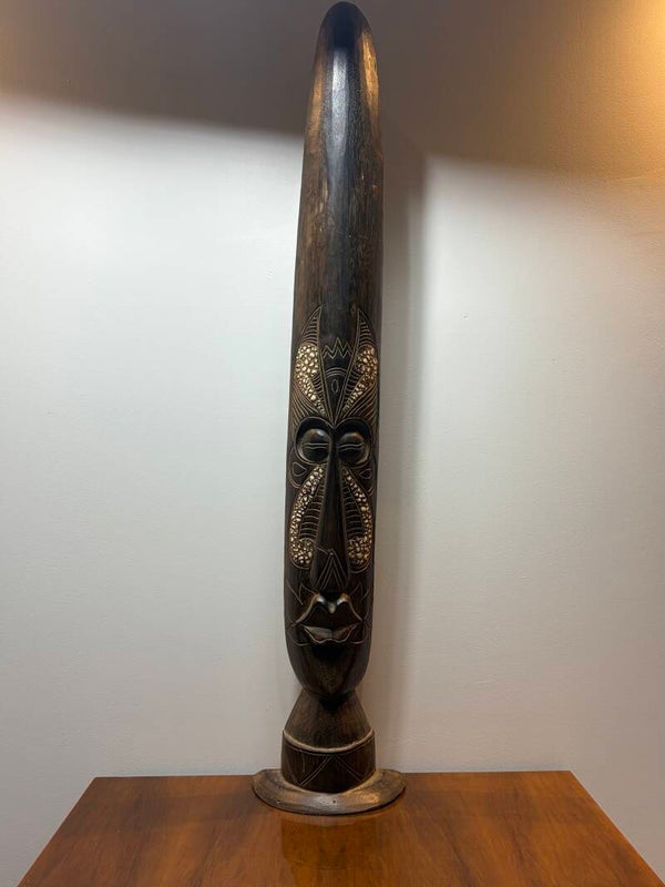 Monumentaal Handgesneden Afrikaans Vloermasker uit Massief Hout - 120 cm