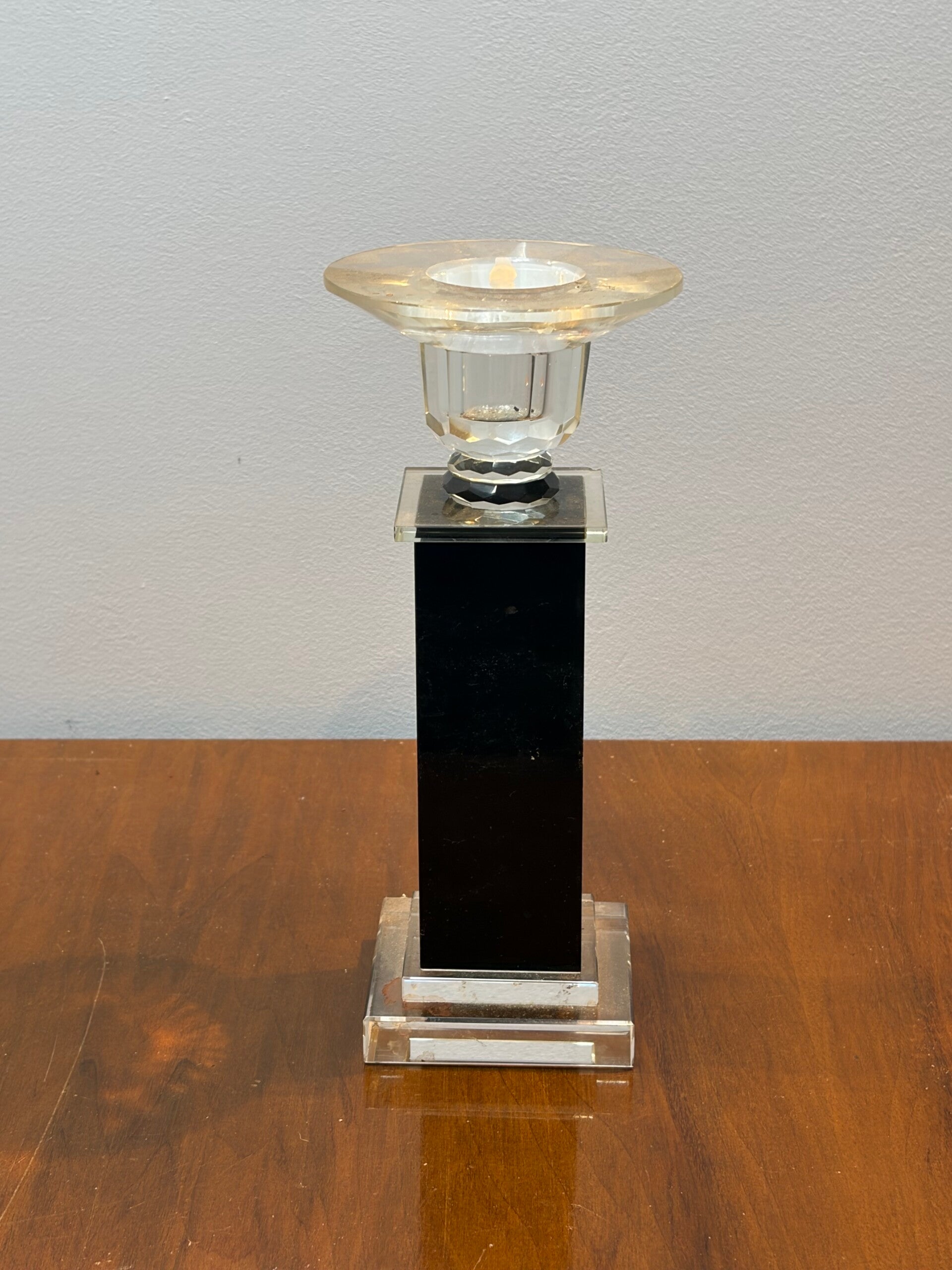 Geometrische Kristallen Zuilkandelaar – Zwart & Helder Glas