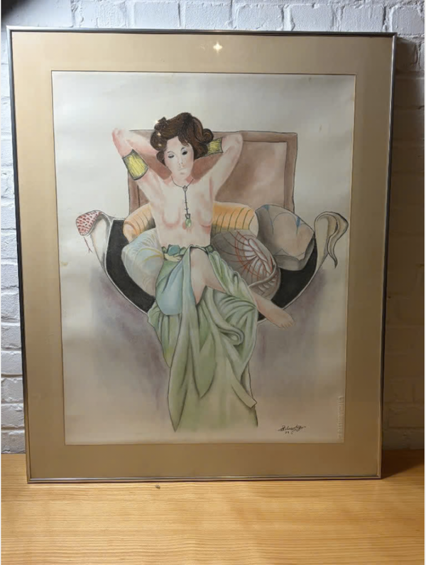 Groot Vintage Jaren '70 Kunstwerk "Sensueel Naakt" – Gesigneerd & Gekaderd