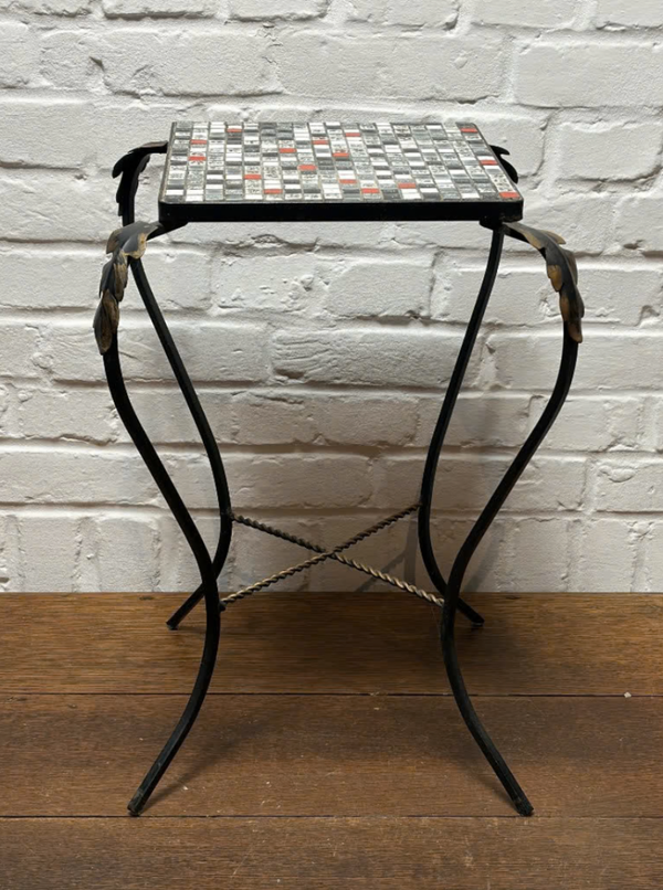 Vintage Mid-Century Mozaïek Plantentafel – Smeedijzeren Frame met Goudbladeren (Jaren '60)