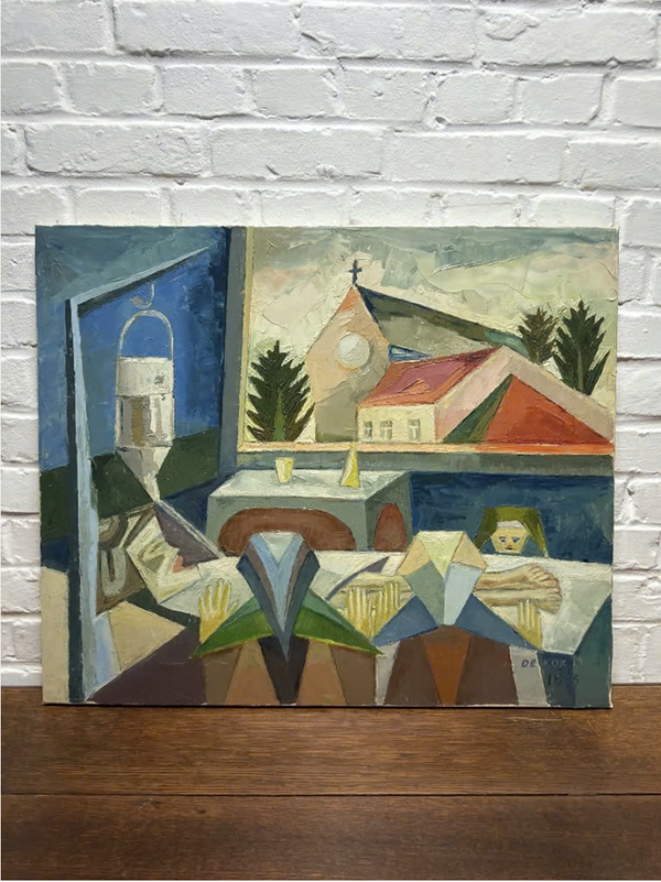 Krachtig Origineel Kubistisch Olieverfschilderij – M. de Kok (1975)