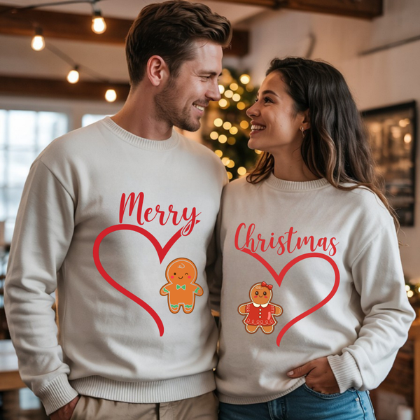 Matching Christmas Sweatshirts – Gingerbread Couple Holiday Set