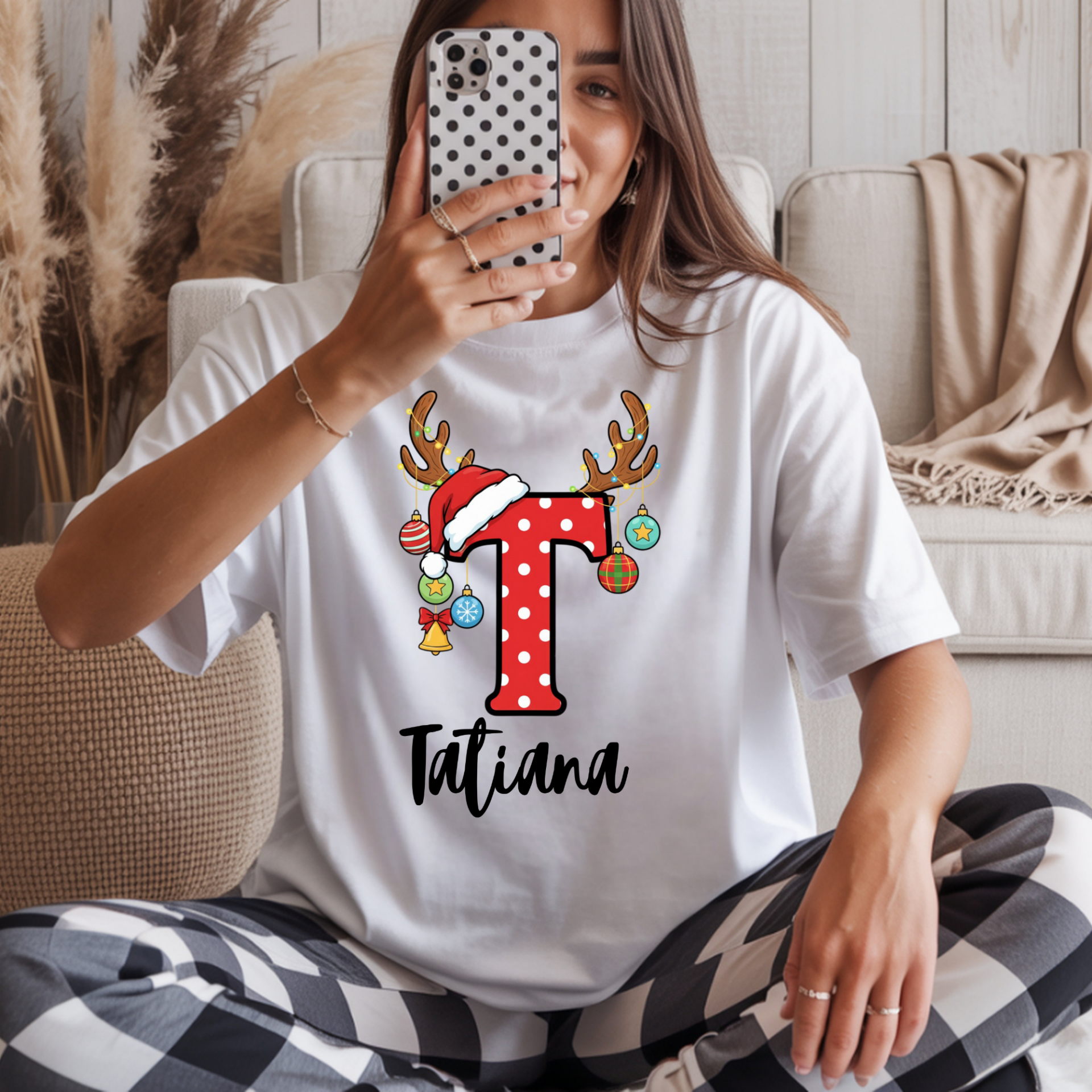 Personalized Christmas T-Shirt – Custom Initial and Name Holiday Tee