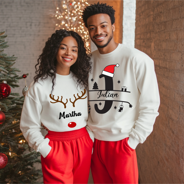 Personalized Family Christmas Sweatshirts – Custom Name Holiday Matching Set