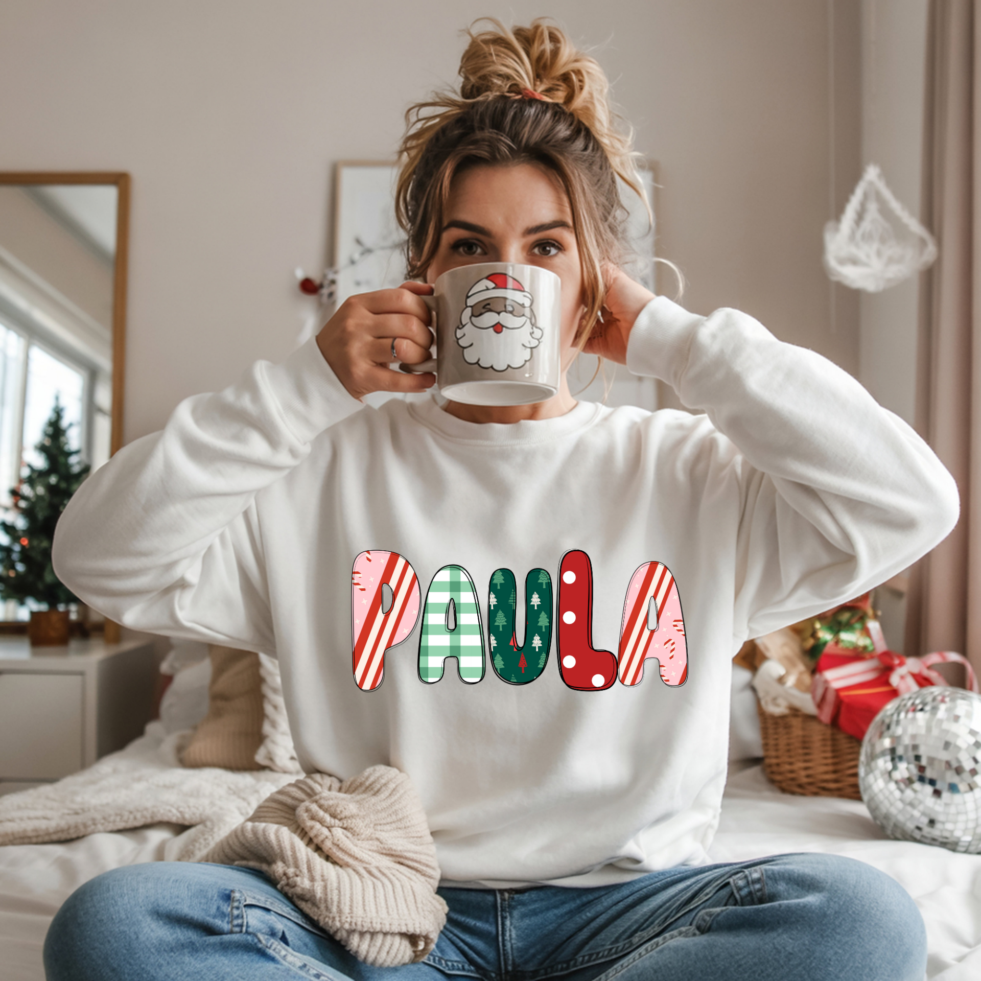 Personalized Christmas Name Sweatshirt – Festive Candy Cane Letters Pullover