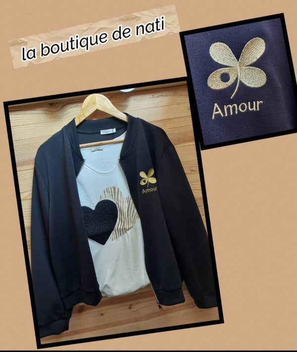 VESTE NOIR ZIPPEE AMOUR